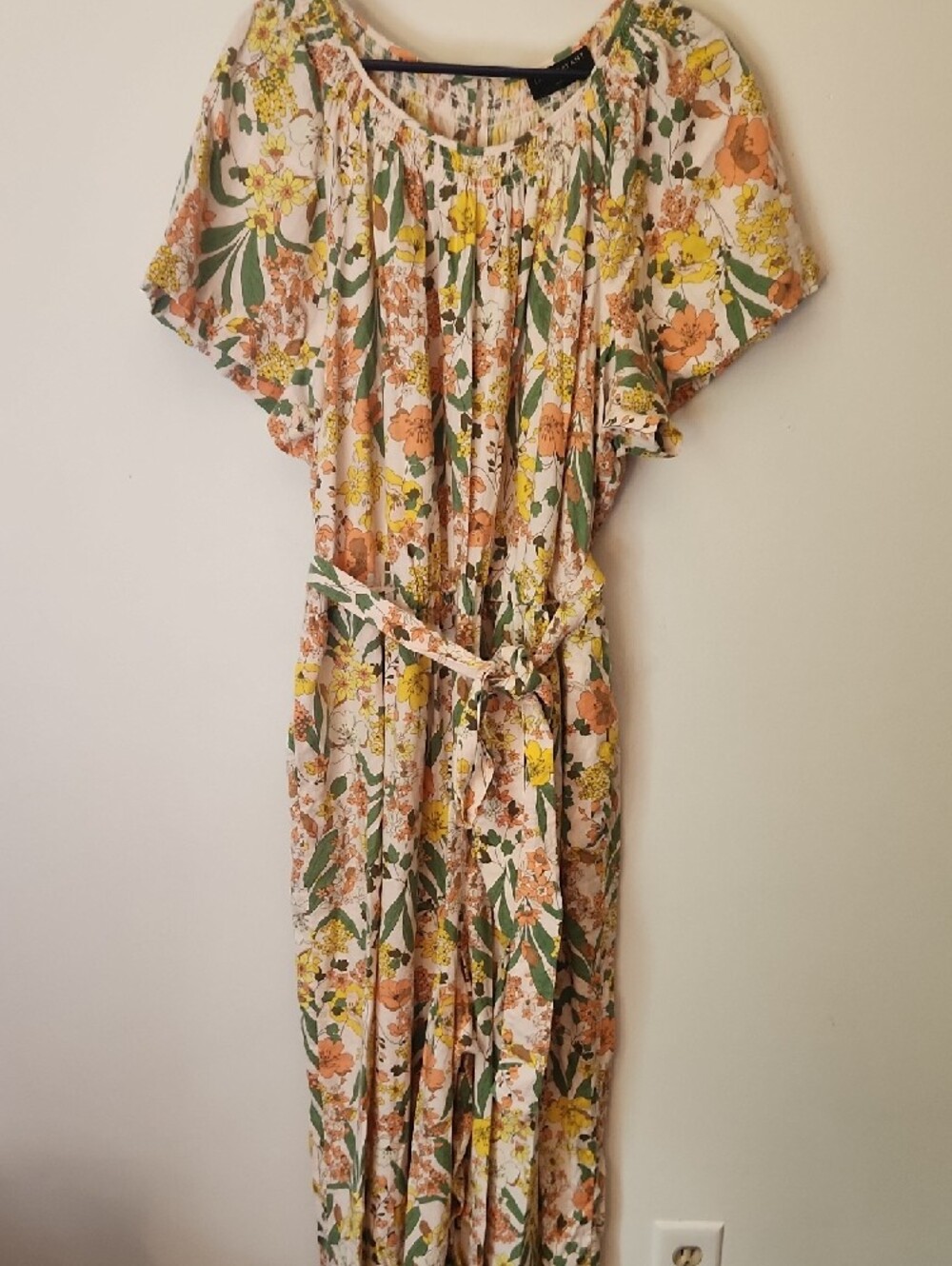 Lane Bryant 26 Jumpsuit Pastel Floral Flutter Sleeve Wide Leg Smocked - Picture 7 of 12